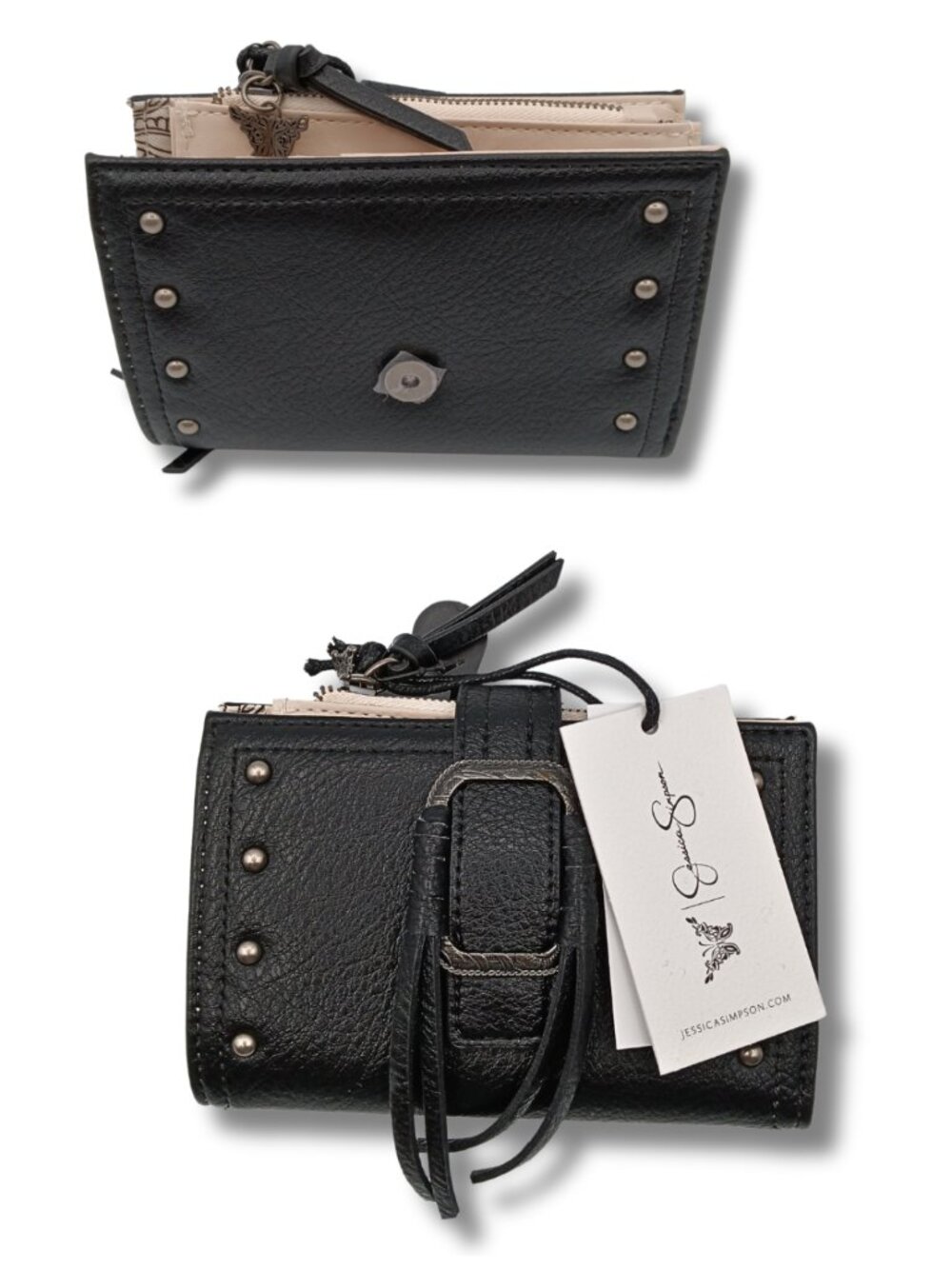 Disc. Jessica Simpson Wallet Black w/Studs, Butterfly Charm, and Black Tassels